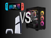 Gráfico de jogos de PC vs. console (Fonte da imagem: Nintendo of America, Sony PlayStation, Corsair Gaming com edições)